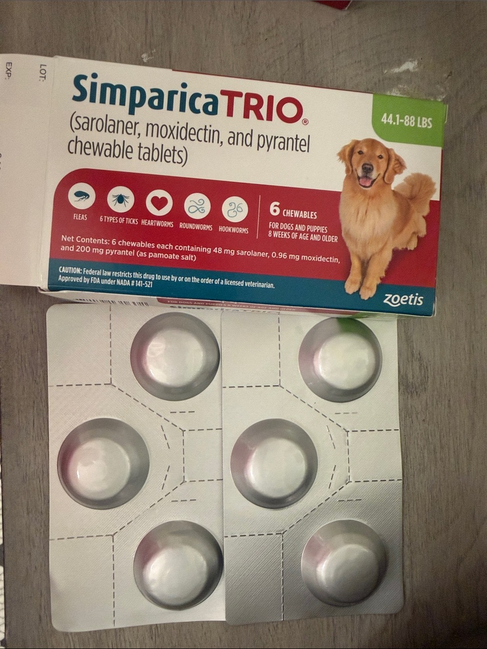 Simparica TRIO Dog  - Blue/Red/White Box